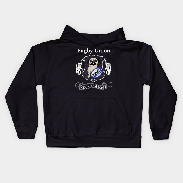 Pugby Union Funny Rugby Pug Design for Dog Lovers Kids Hoodie by bbreidenbach